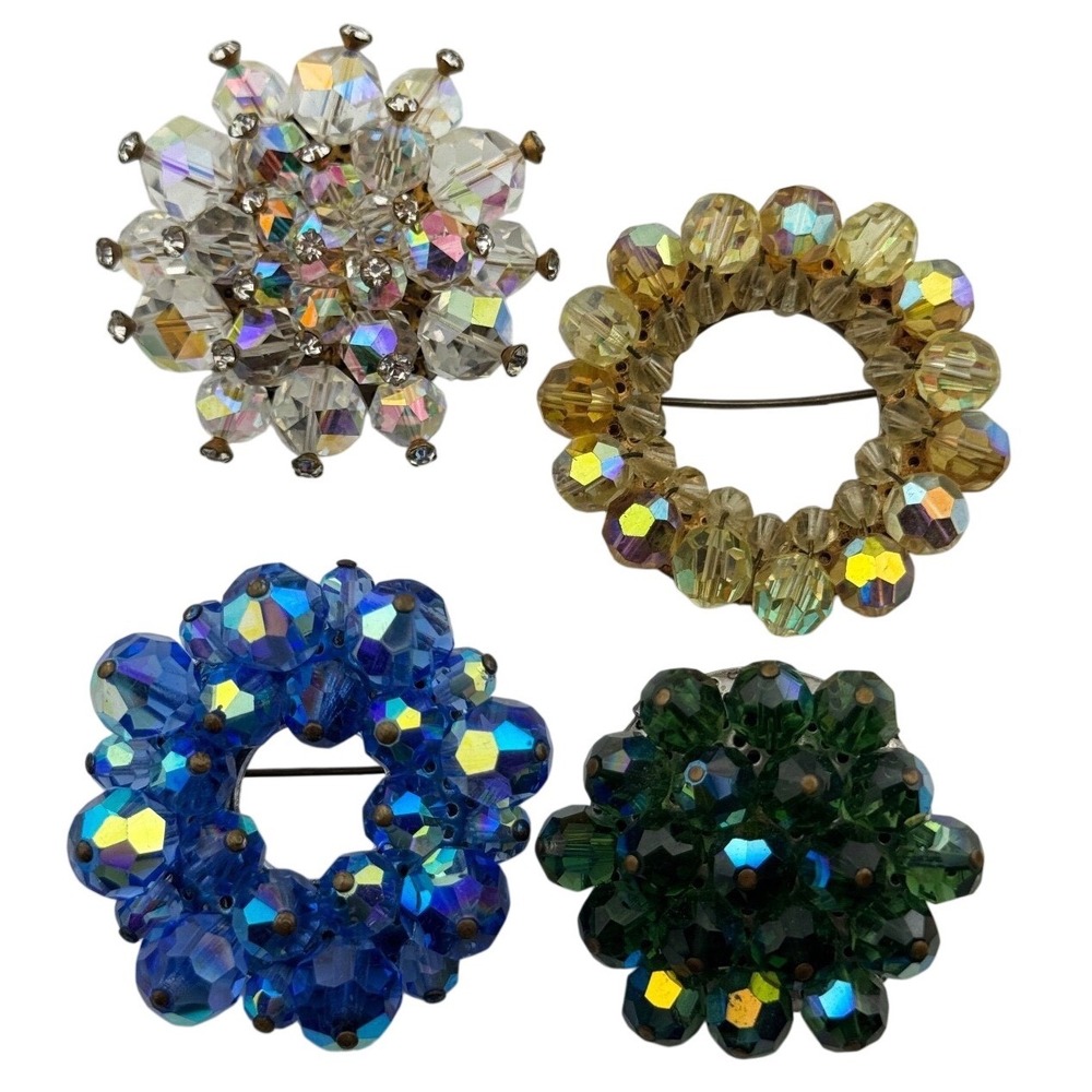 Vintage Aurora Borealis AB Crystal Cluster Brooch Pin Lot‎ Rhinestone